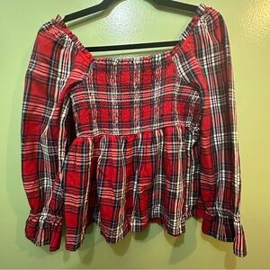 crown & ivy Red Plaid Off-Shoulder Blouse